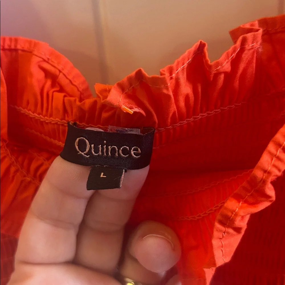 Quince smocked orange midi dress - Picture 4 of 6